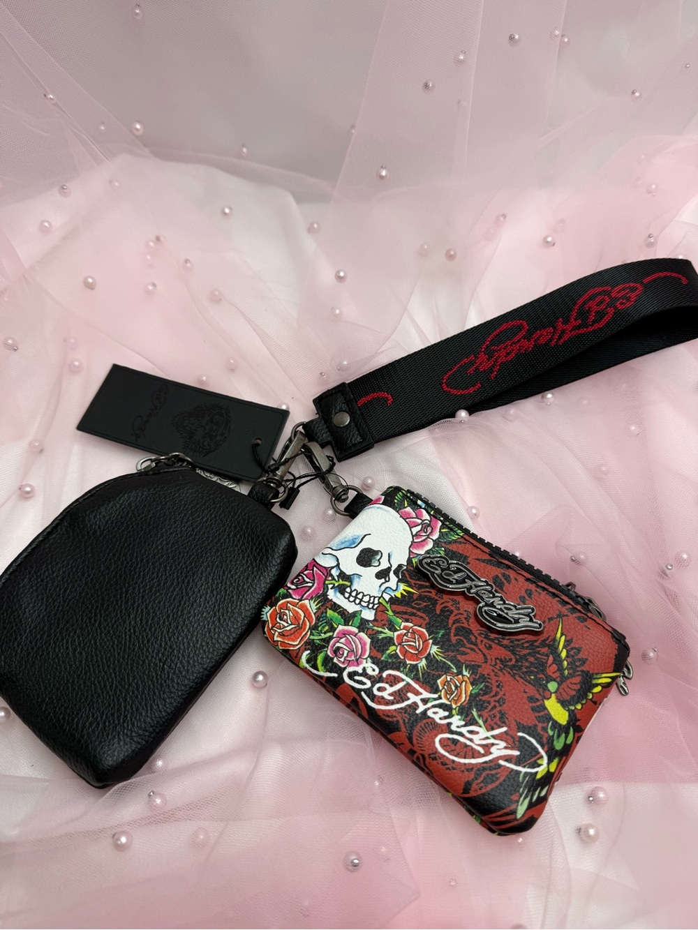 Ed Hardy Wristlet Wallet Skull Red